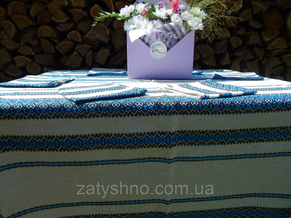 Синяя скатерть и салфетки вышитые Киев - изображение 2