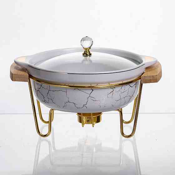 Мармит фарфоровый настольный круглый 800 (мл) с подогревом Белый мрамор LC-710 Киев