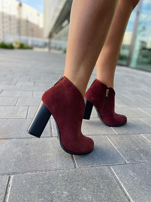 Женские ботинки 95з бордовые натуральная замша высота каблука 9см размер 37р. (1213) Коломия - фото 5