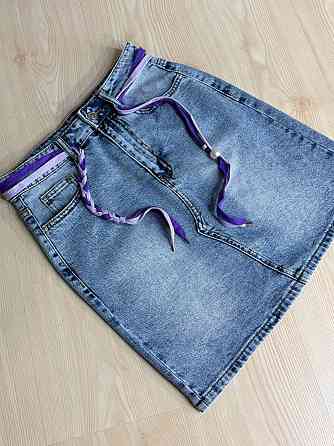 Спідниця жіноча джинсова Vanver 2033 пряма коротка з поясом стрейчева блакитна, блакитний, 28, 28, 74 см, 99 см Київ