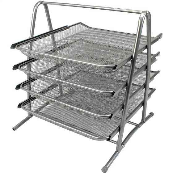 Лоток для документов горизонтальный, металлический, Серебро 4 секции Павлоград