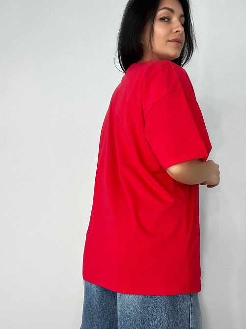 Футболка женская A-N 2006 базова широка оверсайз ведмедик камінчики one size, червоний, one size Київ - фото 3