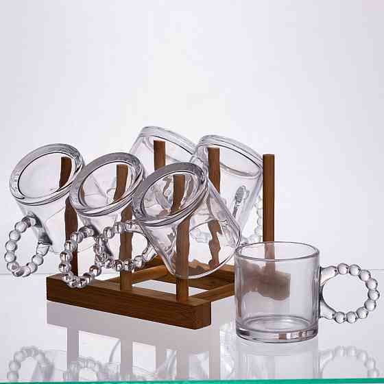 Yiwu Чайний сервіз із товстого скла 8 предметів з бамбуковою підставкою для чашок 64486-23 Коломыя