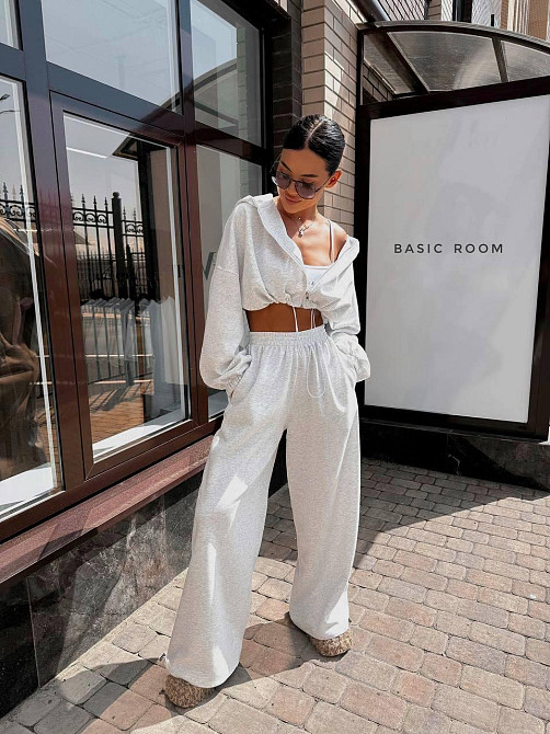 Женский стильный оверсайз костюм двойка: худи и штаны двунитка Одесса - изображение 3