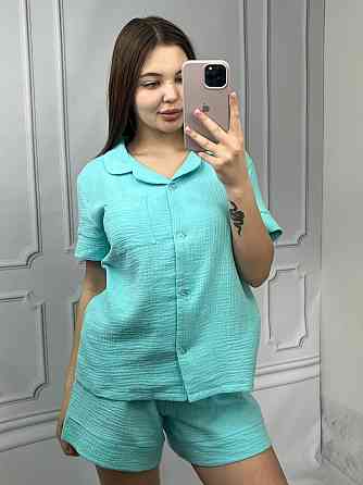 Піжама жіноча шорти і сорочка муслінова Бірюзовий M Харків