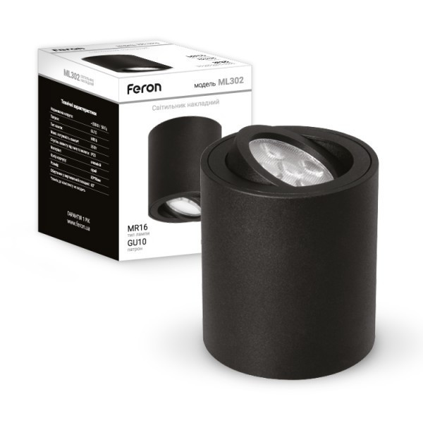 Точковий світильник стельовий накладний GU10 Feron ML302 чорний Київ - фото 1