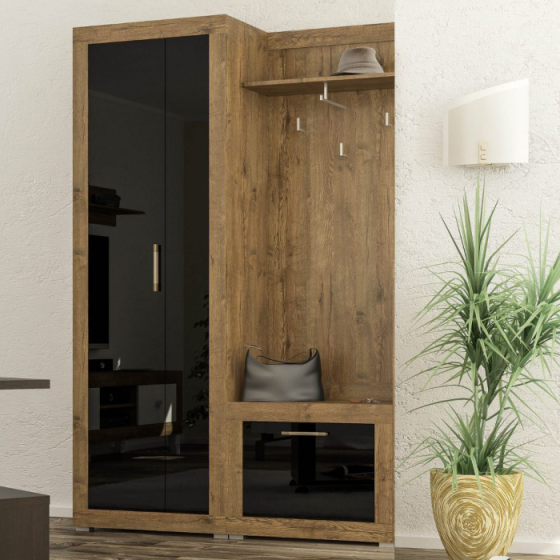 Передпокій з шафою Парма (комплект ШВ 136 см) Меблі Сервіс Дуб Апріл, Чорний лак Львів
