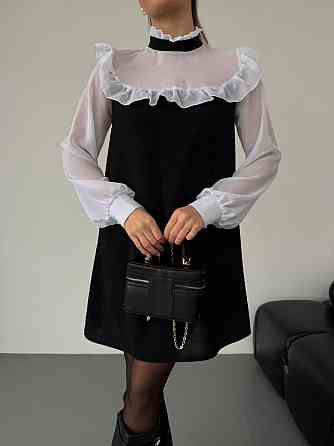 Женское сдержанное базовое платье с рюшами креп дайвинг + шифон 46/48 Одесса