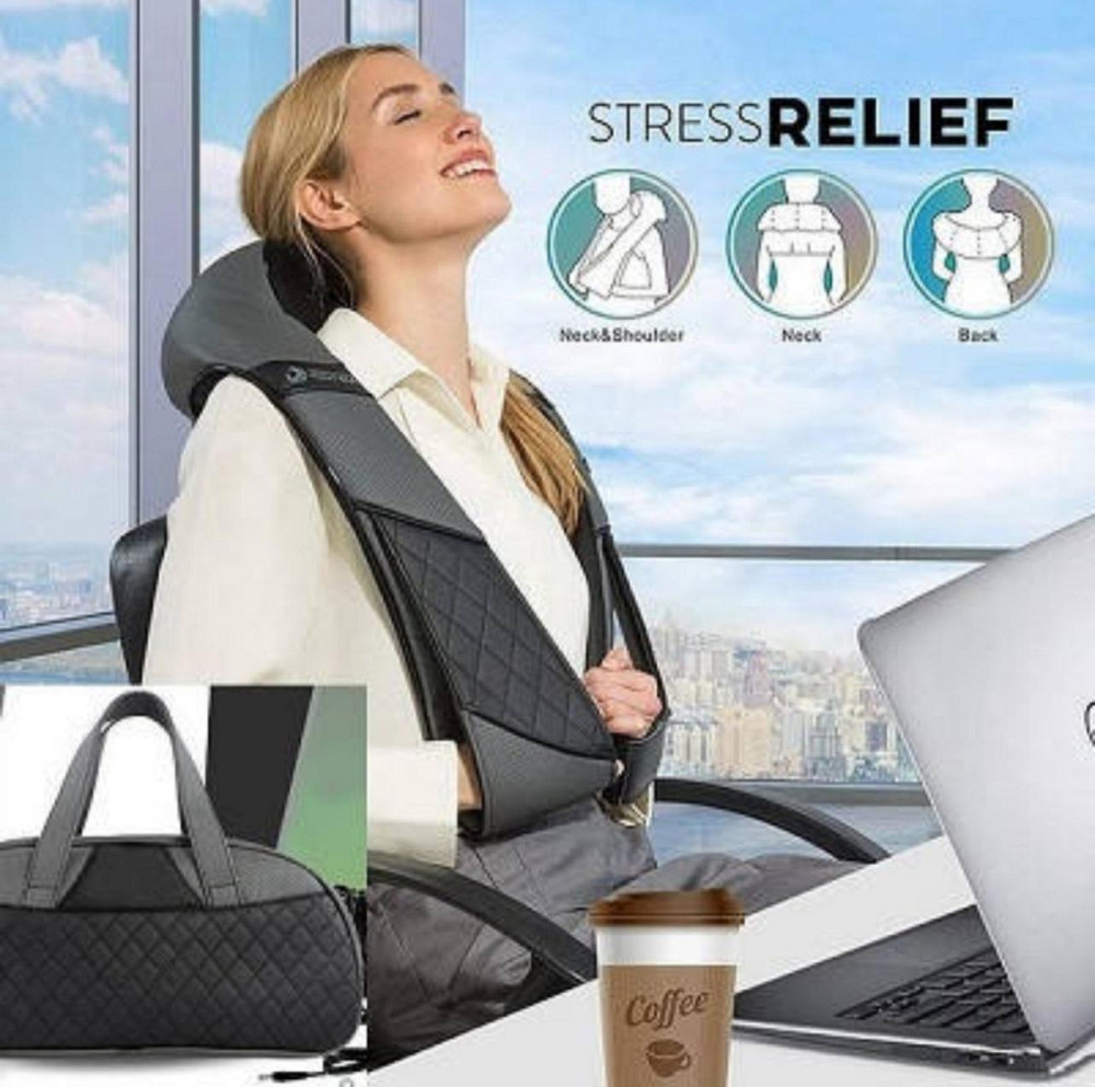 Масажер для шиї і плечей з прогріванням, сумкою і адаптером в автомобіль Чорний Київ - фото 5