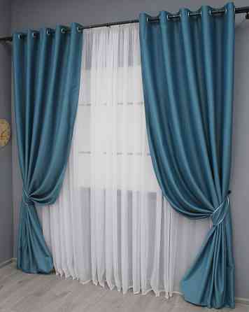 Комплект штор на люверсах VR-Textil Midnight № 1675ш 150х270 см 2 шт Синій (37-0200) Київ