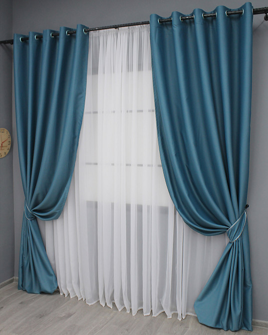 Комплект штор на люверсах VR-Textil Midnight № 1675ш 150х270 см 2 шт Синій (37-0200) Київ - фото 3