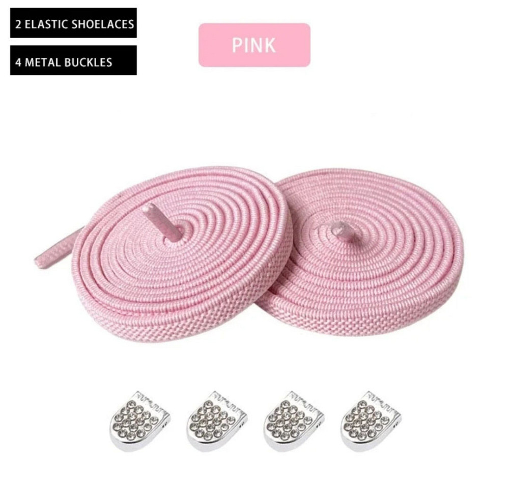 Еластичні шнурки без зав'язок з фіксаторами стрази Рожевий Сміла - фото 1