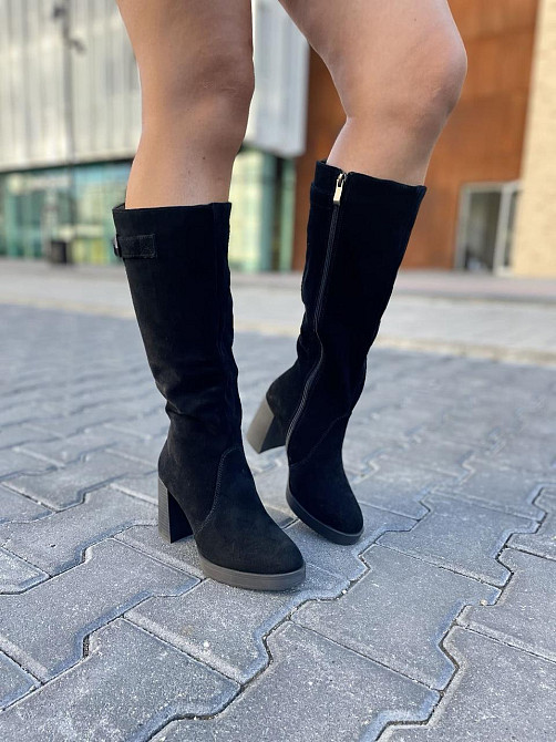 Чоботи жіночі зимові з натуральної замші на підборах чорні / Чоботи замшеві на зиму р. 37, 38 2 Коломыя - изображение 4