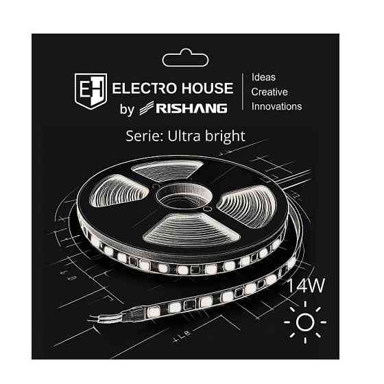 LED стрічка 14Вт 24В SMD2835 180 діодів, 1400 Лм, теплий білий 3000K, серія Ultra Bright Electro House by Rishang Дніпро