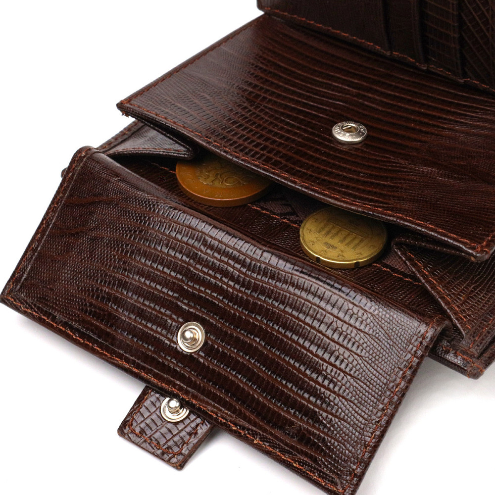 Оригинальное вертикальное мужское портмоне среднего размера из натуральной кожи с тиснением CANPELLINI 21734 Коричневое Киев - изображение 4