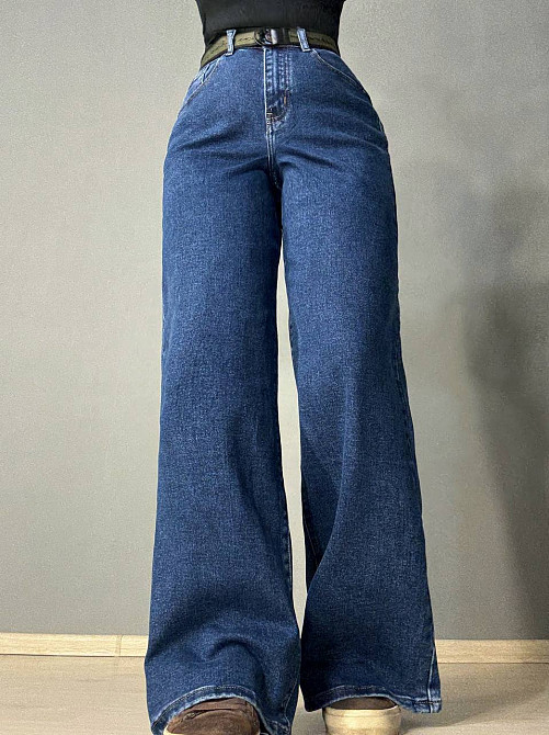 Джинсы женские Derun 8199 палаццо широкие с ремнем синие, синий, 26, 26, 67 см, 99 см Киев - изображение 1