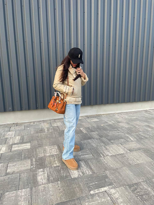 Стильная женская дублёнка Бежевый M Харьков - изображение 4