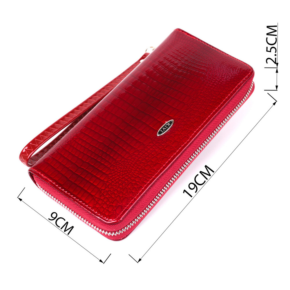 Кошелек женский на одну молнию из экокожи лаковый KIVI 19032 Красный Киев - изображение 4