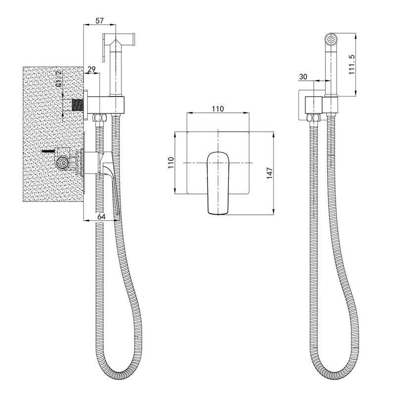 Встраиваемый смеситель для гигиенического душа Mixxus Premium MONE 002 INNER Graphite с лейкой Харьков - изображение 2