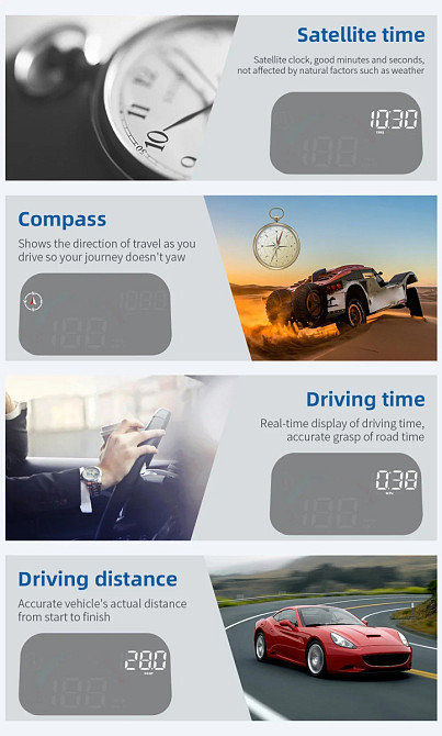 Універсальна HUD проєкція Geyiren M22 швидкості на лобове скло, цифровий автомобільний дисплей з компасом, годинником, пробігом та індикаторами Николаев - изображение 10