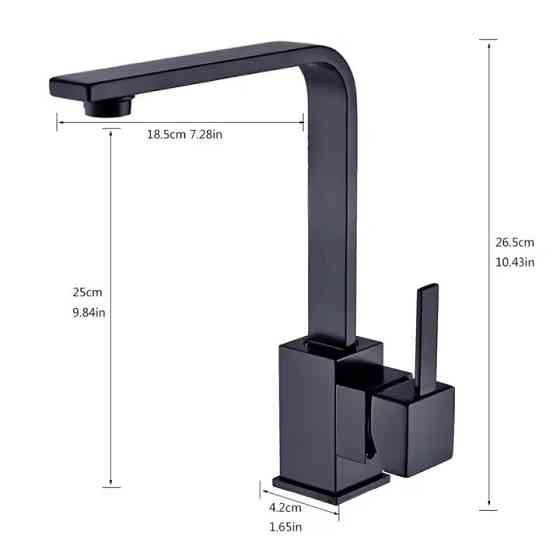 Змішувач для кухні з латунний, з нержавіючої сталі з бічним важелем, колір чорний Кам'янець-Подільський