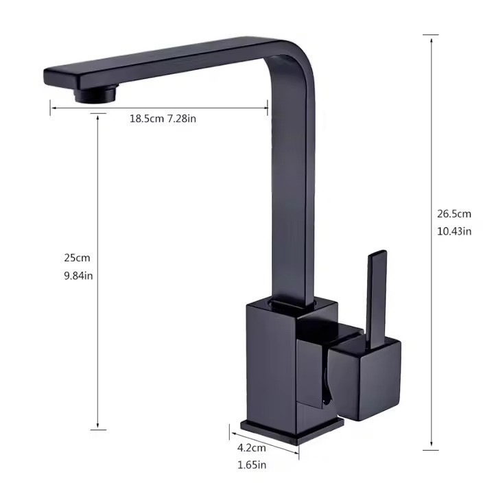 Змішувач для кухні з латунний, з нержавіючої сталі з бічним важелем, колір чорний Кам'янець-Подільський - фото 2
