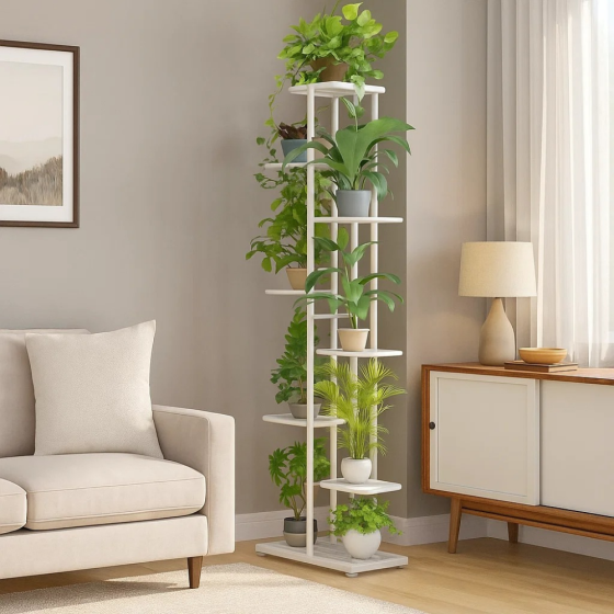 Полиця-стелаж для рослин і квітів стелаж на гумових ніжках, підставка металева на 9 ярусів біла Кам'янець-Подільський