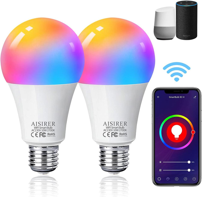 Розумна RGB лампочка AISIRER WiFi 10Вт, Е27, 2 шт Луцьк - фото 2