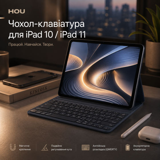 Чохол-клавіатура HOU для iPad 10 10.9" (2022) / iPad 11 11" (2025), магнітний Smart Folio, Bluetooth, синій Київ