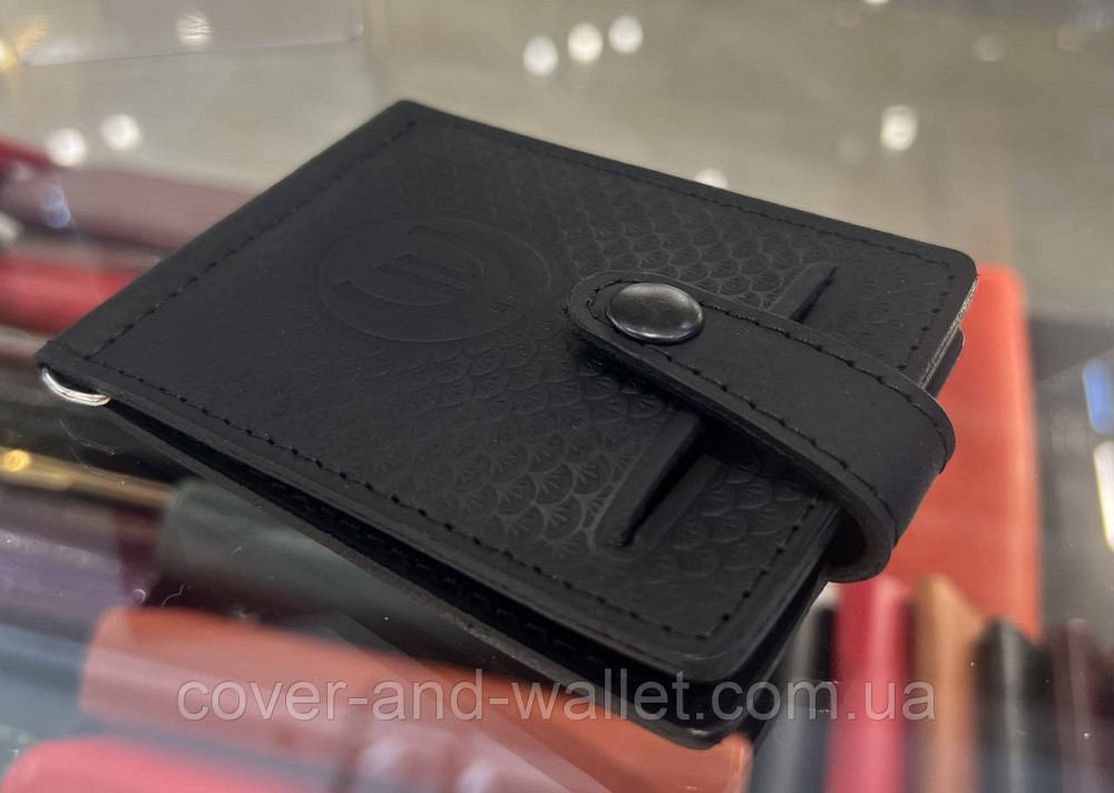 Затискач для грошей на кнопці із вінтажної шкіри чорного кольору Puos Київ - фото 11