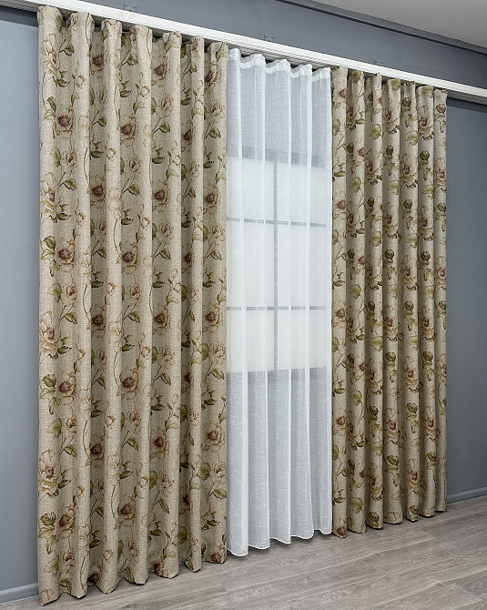 Комплект штор VR-Textil Лен Прованс 150х270 2шт и Тюль 600х270 2080ш-115т Коричневый с белым 71-215/5 Киев - изображение 3