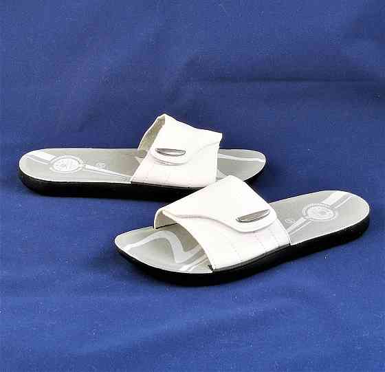 Мужские Шлёпанцы Тапочки Кожаные Белые Сланцы на Липучке (размеры: 45,46) Днепр