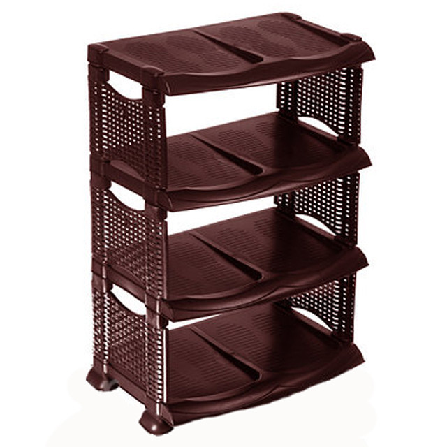 Полка для обуви 4 яруса коричневая, пластиковая, ротанг 72х48х33, 