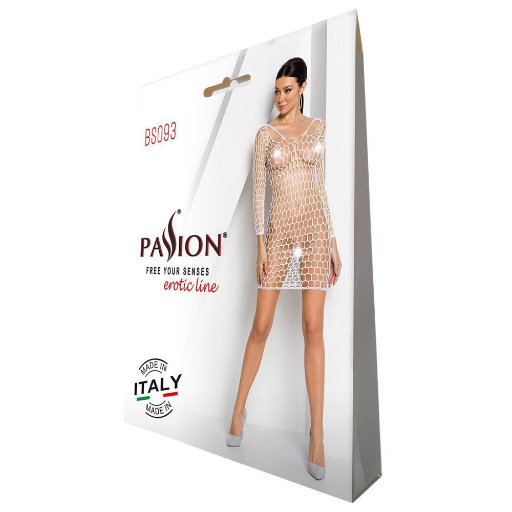 Бодістокінг-сукня з глибоким коміром Passion BS093 white, довгі рукави Sex Aura Київ - фото 4