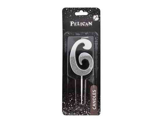 Свеча-цифра 6 5см серебро с блестками арт.863316 ТМ PELICAN Киев