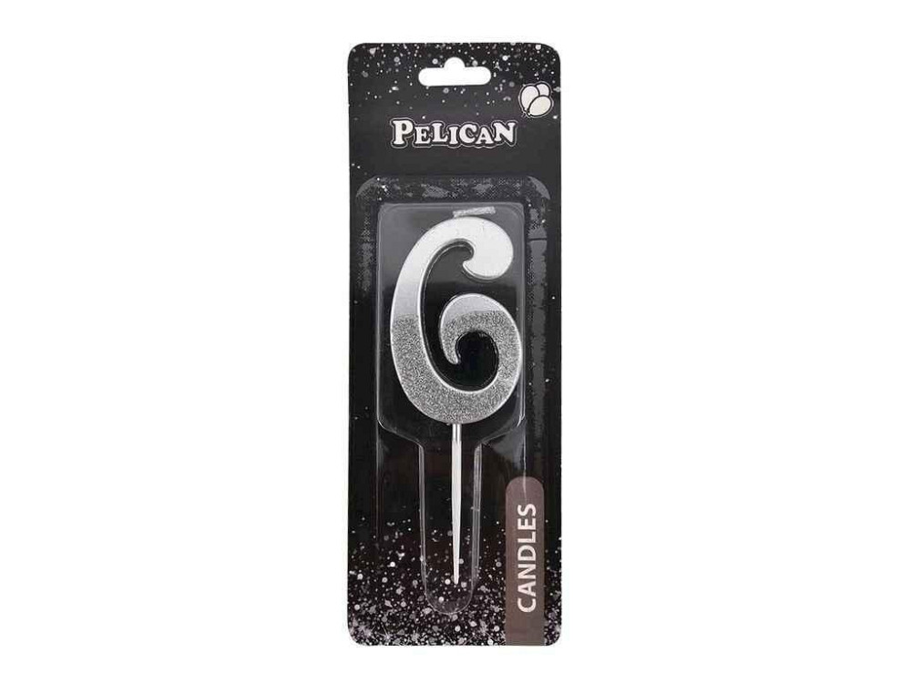 Свеча-цифра 6 5см серебро с блестками арт.863316 ТМ PELICAN Киев - изображение 1