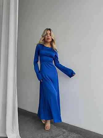 Женское нарядное платье со шнуровкой на спинке шелк Армани Синий, 42/44 Одесса