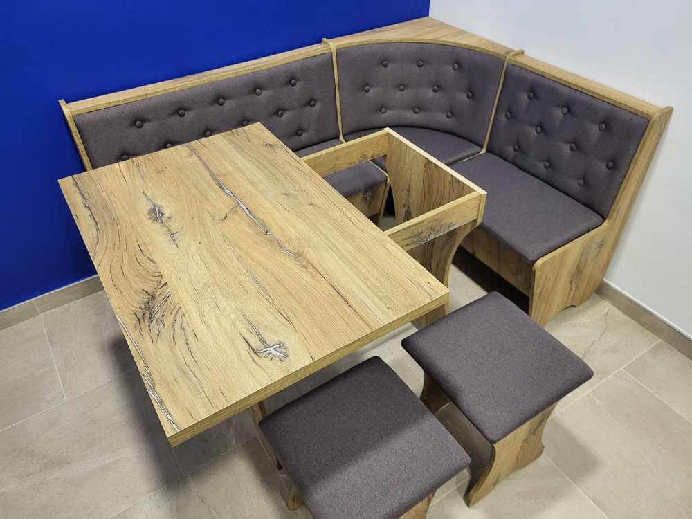 Маленький универсальный обеденный кухонный уголок ДСП с раскладным столом и пуфами 2 шт на кухню Дуб Флагшток Львов - изображение 7