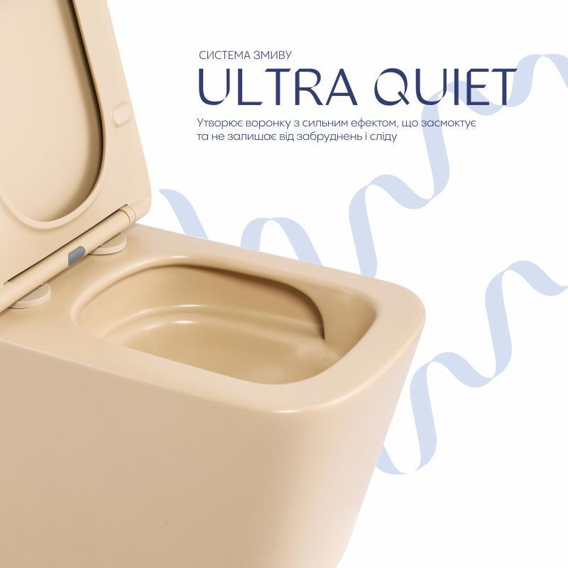 Унітаз підвісний Qtap Tern Ultra Quiet 520×345×325 мм Beige, із сидінням Slim Duroplast/Soft-close/Quick Release Київ - фото 5
