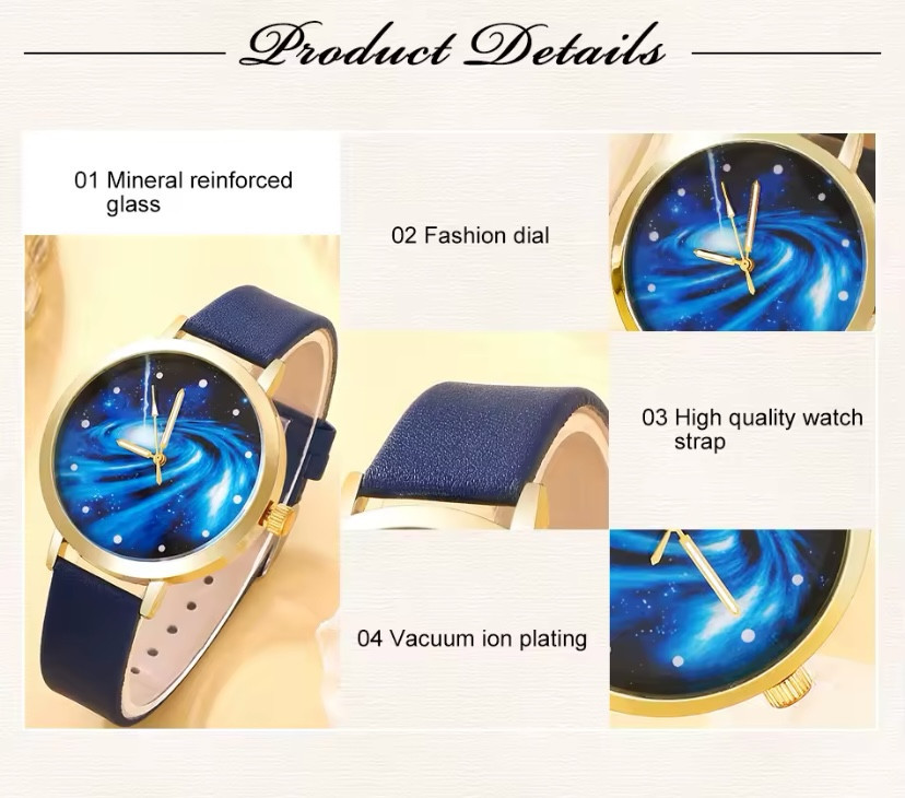 Подарочный набор для женщин космос наручные часы кольцо ожерелье и серьги без подарочной коробки синий Киев - изображение 8