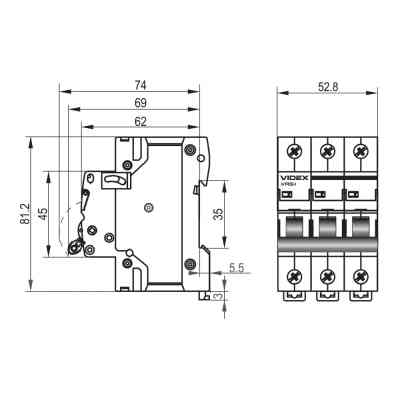 Автоматический выключатель Videx RS4 RESIST 3п 20А С 4,5кА (VF-RS4-AV3C20) Винница