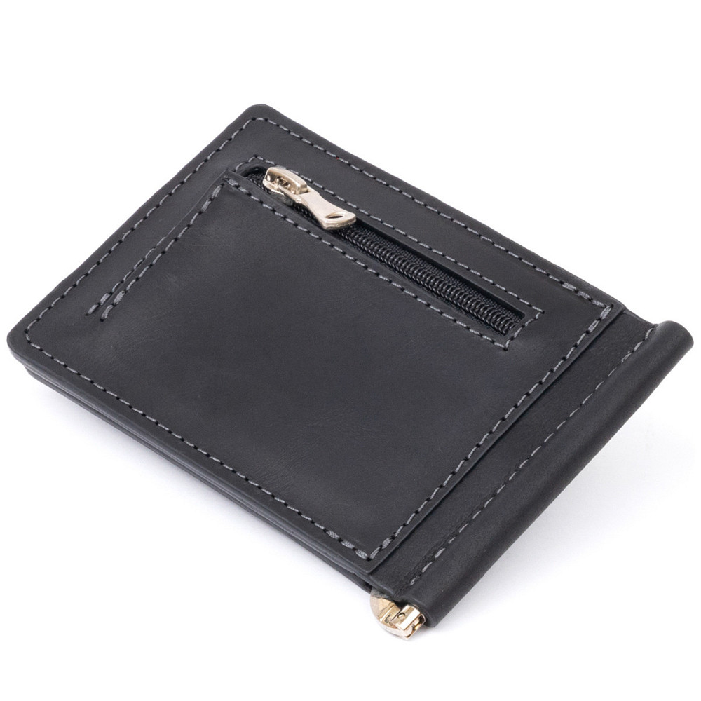 Стильное портмоне с зажимом для денег без застежки винтажное GRANDE PELLE 11296 Черное Киев - изображение 2