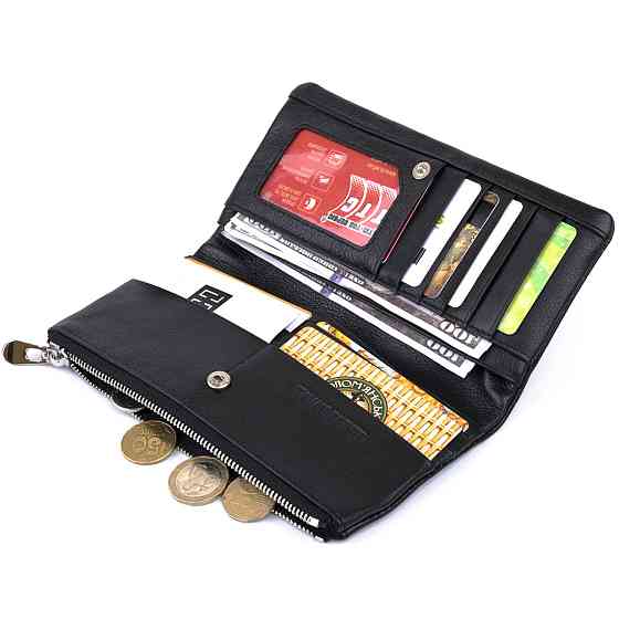 Вертикальный кошелек на кнопке женский ST Leather 19200 Черный Киев