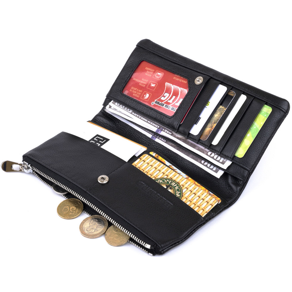 Вертикальный кошелек на кнопке женский ST Leather 19200 Черный Киев - изображение 4