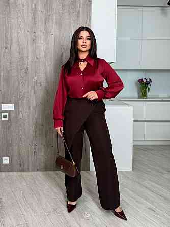 Женские прямые брюки с эффектным асимметричным запахом спереди из костюмной ткани Шоколадный, 50/52 Одесса
