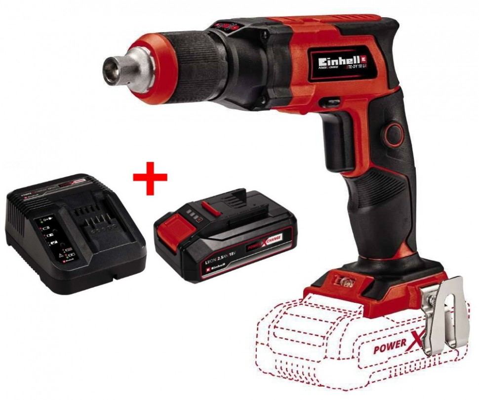 Аккумуляторная отвертка Einhell TE-DY 18 Li - Solo для гипсокартона: с АКБ 18V 2,5 Ah + зарядное Киев - изображение 1