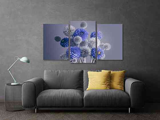 Модульна картина у вітальню/ спальню Сині квіти Art-569_3 100x150 см Київ