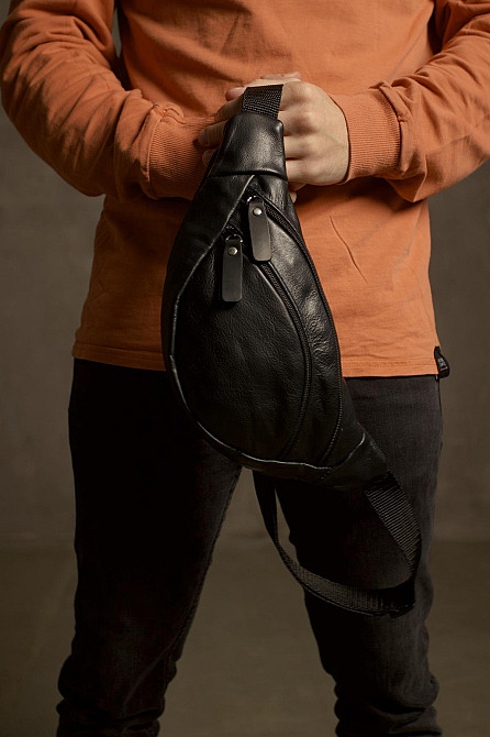 Чоловіча сумка-бананка на пояс з натуральної шкіри SL018 (Чорна) Суми - фото 4