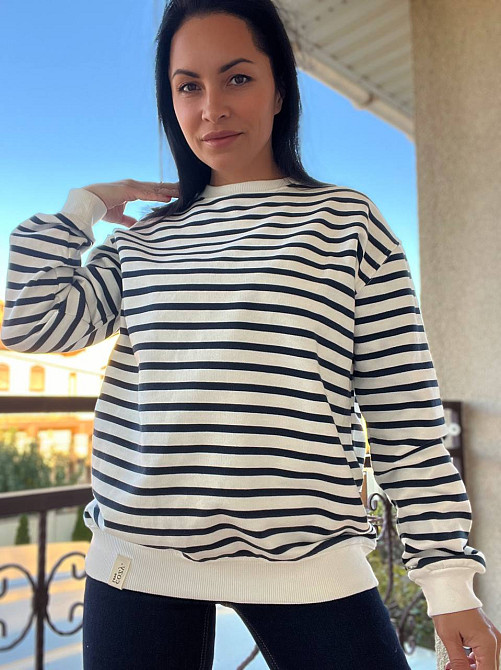 Свитшот женский Pepper mint 24-31 удлиненный оверсайз в полоску one size белый, белый, one size Киев - изображение 1