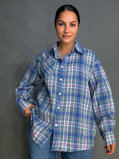 Рубашка женская Baoyu 225-1 в клетку оверсайз фланель, бірюзовий, one size Киев - изображение 7